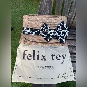 Vintage  FELIX REY‎  Clutch Bag Natural Woven Straw Wicker Bow Leopard NWT W